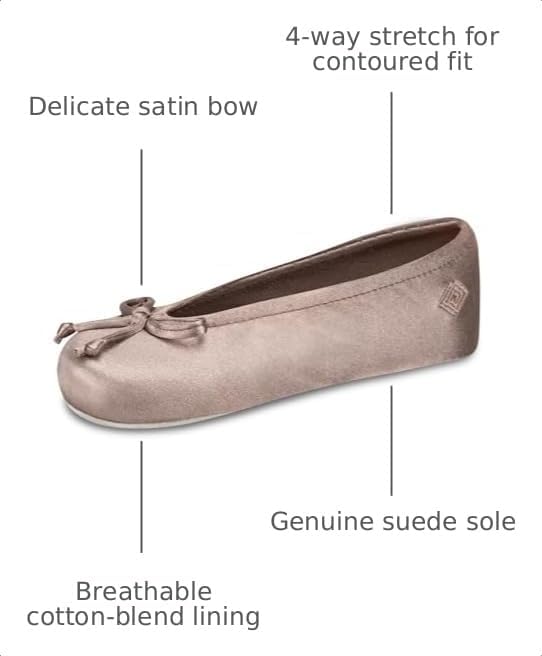 Isotoner Women's Satin Ballerina Slippers with Classic Ribbon Bow and Suede Sole - Image 2