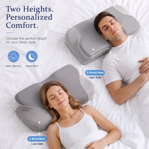 Cervical Neck Pillow for Pain Relief, Ergonomic Memory Foam Pillow for Neck & Shoulder Support，Grey, 60 * 36 * 13cm, Cooling Pillow for Side Back & Stomach Sleepers with Washable Cover - Image 5