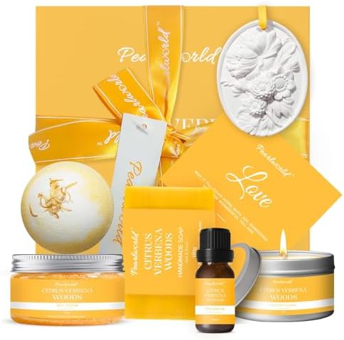 Birthday Gifts for Women, 7pcs Bubble Bath Gift Box with Beautiful Aroma Diffusing Stone & Diffuser Oil, Citrus Verbena Scented by PEARLWORLD