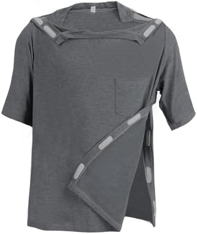 Unisex Post Shoulder Surgery Shirts Recovery Tear Away Short Sleeve Chemo Clothing with Stick On Fasteners, Convenient by Makeyourlifebetter