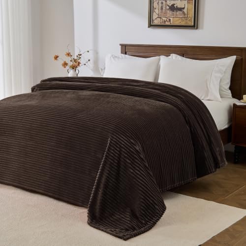 Bnuitland Brown Fleece Throw Blanket 90"x108",300GSM Soft Cozy Warm Lightweight Stripe Pattern for Bed Sofa Home Decor,Suitable for Adults Family All Season - Image 2