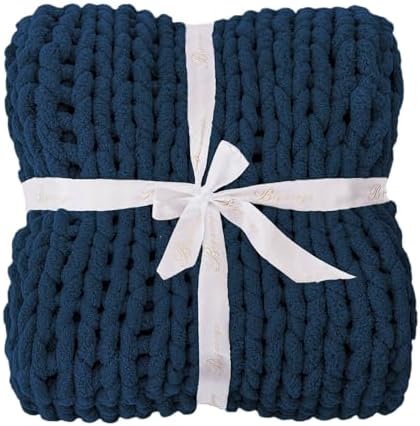 Bigacogo Chunky Knit Throw Blanket for Couch, 51x63 inches, Navy Blue - Image 7