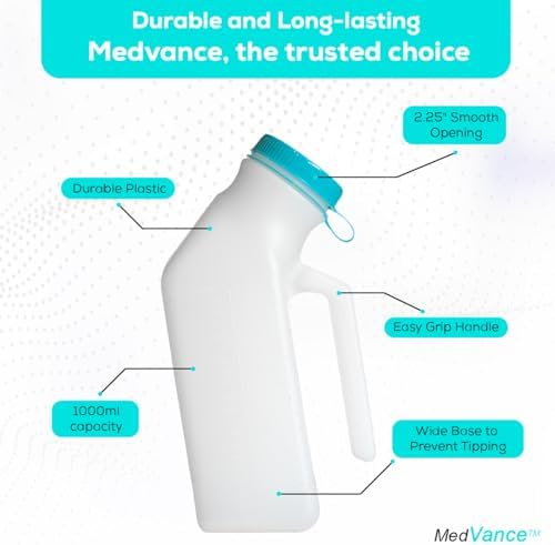 MedVance 1000mL Premium Urinals for Men Spill Proof Glow in Dark Lid 3 Pack - Image 5