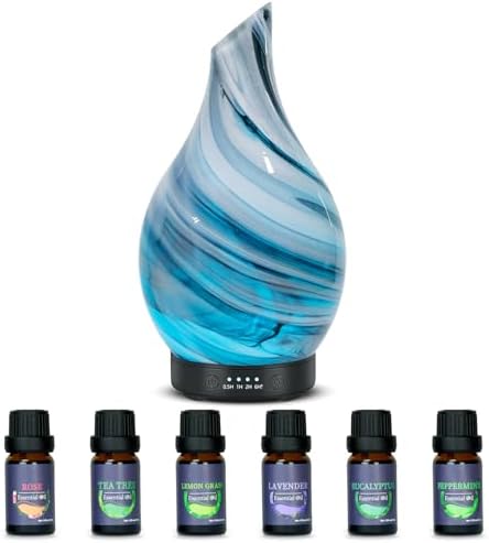 Aromatherapy Essential Oil Diffuser for Home- Art Glass Diffuser for Essential Oils with Waterless Auto Shut-Off 4 Timer 7 Colors LED Night Light for Home Office Decor Gifts for Women by EQUSUPRO