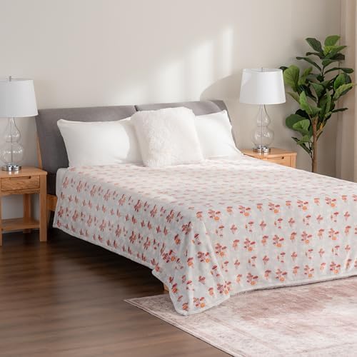 Berkshire Blanket-Classic Heavyweight Warm Soft Printed VelvetLoft® Plush Blanket, King Size Soft Fuzzy Blanket for Couch Sofa Bed, Mushroom Field Grey, 90in x 108in - Image 4