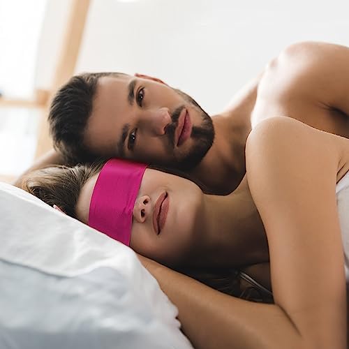 FRESHME Satin Sleep Mask - Lightweight Eye Mask for Sleeping Comfortable Adjustable Eye Blindfold Cover for Women Men Night Travel Nap Valentine's Day Gift Black and Deep Rose Red 160cm/63in - Image 4