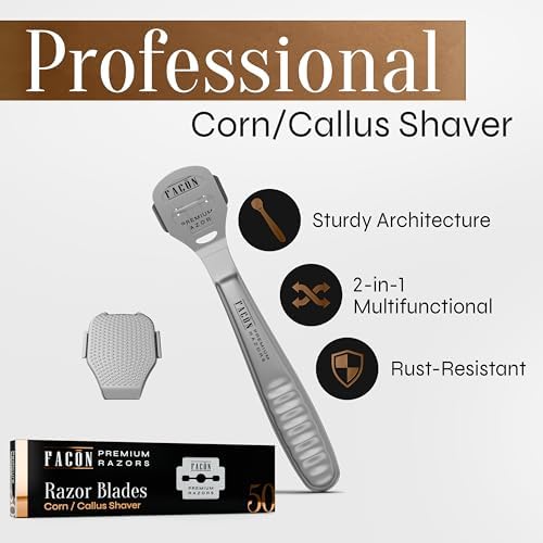 Facón Professional Callus Shaver Remover with 50 Blades, Pedicure Razor for Feet & Hands, Foot Razor for Callus Removal, Callus Blade Remover, Corn Shaver, Surgical Grade Premium Stainless Steel Tool - Image 2