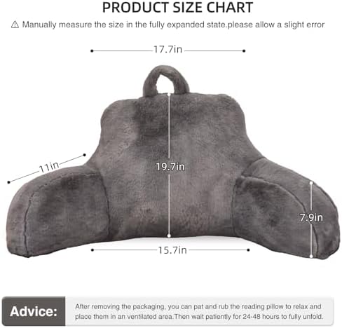 Aimuan Reading Pillow Bed Rest Wedge Large Adult Backrest Pillow with Arms Back Support for Sitting Up in Bed Cushion Incline Rest Sleeping Snoring Pillow, Grey Large - Image 3