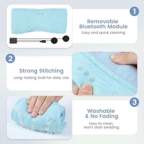 Sleep Headphones with Bluetooth 5.4 Sleep Mask, Bamboo Cotton Music Wireless Bluetooth Eye Mask for Sleeping, Earphones HD Speaker Microphone for Travel - Image 7