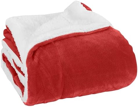 Elegant Comfort Luxury Ultra-Plush Velvet Touch Fleece Throw Soft, Warm, Cozy, Micromink Sherpa-Backing Reversible Blanket for Bed, Sofa and Couch, Red by ELEGANTCOMFORT