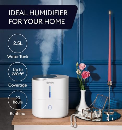 Top Fill Humidifier with Essential Oil Diffuser 2.5L for Home, Baby, Bedroom, Large Room & Indoor Plants, Small Cool Mist Air Humidifiers for Baby, Ultrasonic Quiet, Night Light (White) - Image 2