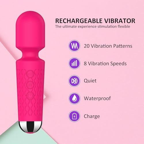 Handheld Cordless Mini Massager, Powerful Quiet with Waterproof, 20 Modes & 8 Speeds Vibration Wand for Back Neck Shoulders, Muscle Soreness Relief & Recovery (Red) - Image 3
