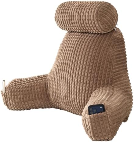 Reading Pillow for Bed with Adjustable Neck Support,XXL Khaki Flannel by Wervity