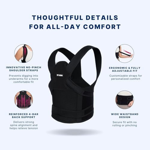 Back Brace Posture Corrector for Women and Men, Shoulder Straightener, Adjustable Full Back Support, Relief for Neck/Shoulder/Back Pain, Scoliosis & Hunchback Correction, Breathable Mesh Design (Black, Large/X-Large (Waist 40"-48")) - Image 4