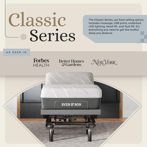 Sven & Son Classic Adjustable Bed Base, Head and Foot Lift, Massage, Under-Bed Lights, USB, Gel Memory, Zero Gravity Smart Frame - Twin XL + 12 inch Memory Foam Matt (Medium) - Image 2
