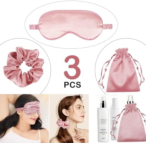 3Pcs Satin Eye Mask Silk Sleep Masks Set Silky Blindfold Eyeshade Blackout Eyes Cover Pouches Bag Scrunchy Wedding Gift - Image 2