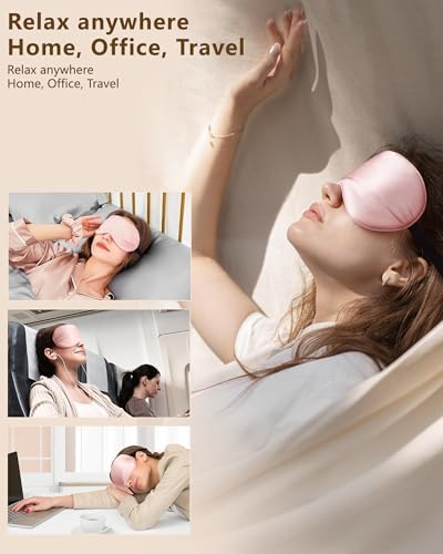 Silk Sleep Mask for Women - Soft Breathable Organic Natural Mulberry Silk Fabric Blackout Eye Mask for Sleeping with Adjustable Straps No Pressure Eye Mask for Travel Essentials Gifts (Pink) - Image 4