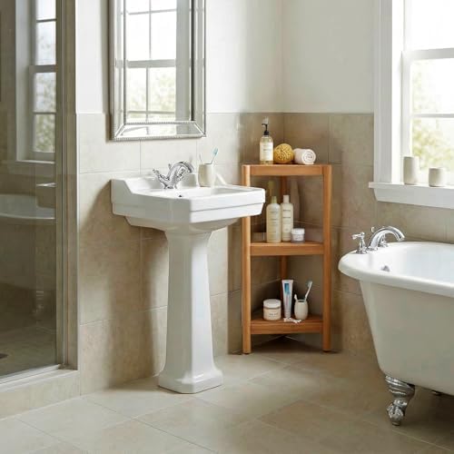 Asta Select Solid Teak Free Standing Corner Shelf, 3-Tier Bathroom Corner Stand, Corner Rack for Bathroom, Kitchen, Living Room, Bedroom, Fully Assembled, ST-80 - Image 2
