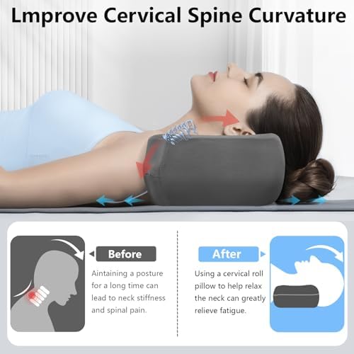 Cervical Neck Roll Pillow, Say Goodbye to Neck Pain, Travel Neck Support Pillow for Side Sleepers, Ergonomic Memory Foam Camping Pillow, Cervical Traction Device with Storage Bag - Image 2
