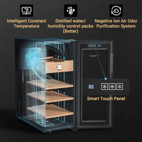 KingChii 33L Electric Cigar Humidors with Temperature Control System, Cigar Cabinet with Spanish Cedar Wood Shelves & Hygrometer, Gifts for Men (4 Layers 250 Capacity) - Image 3