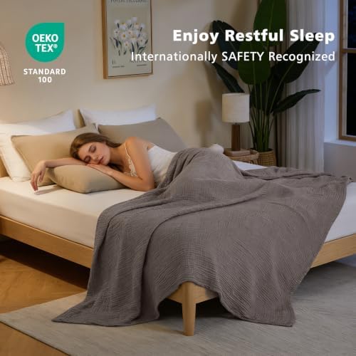 EMME Cotton Muslin King Blanket Breathable Gauze Soft Lightweight Blankets Adults Gifts for Women (Heather Brown, 108"x90") - Image 5