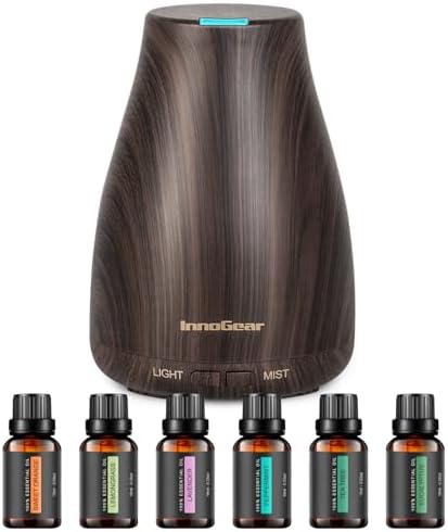 InnoGear 100ml Essential Oil Diffuser for Home with 6 Oils Gift Set, Brown by InnoGear