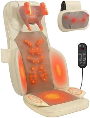 Massage Chair Pad with Dual Neck Modules and Heat, Beige by BWPIWPR