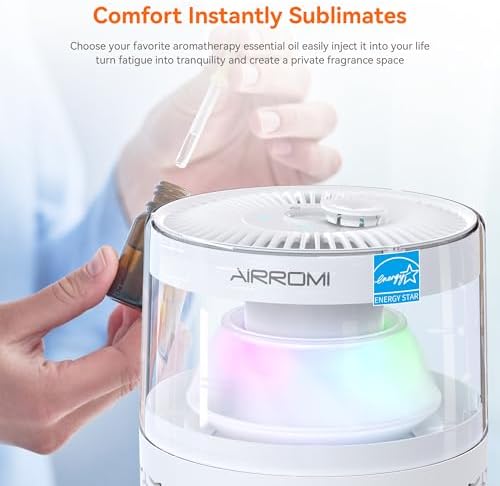 AIRROMI Air Purifiers for Bedroom Home,Up to 658 Ft²,Activated Carbon Filter Cleaner,With Fragrance Sponge for Better Sleep,Night Light,Pet Dander,Allergies,Smoke,Odor,Desktop Air Cleaner A2002 White - Image 4