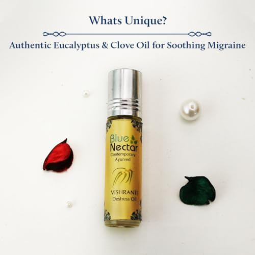 Blue Nectar Vishranti Destress Roll on and Meditation Oil with Cinnamon, Clove, Ginger, Mint Essential Oils (9 Herbs, 0.3 Fl oz) - Image 2