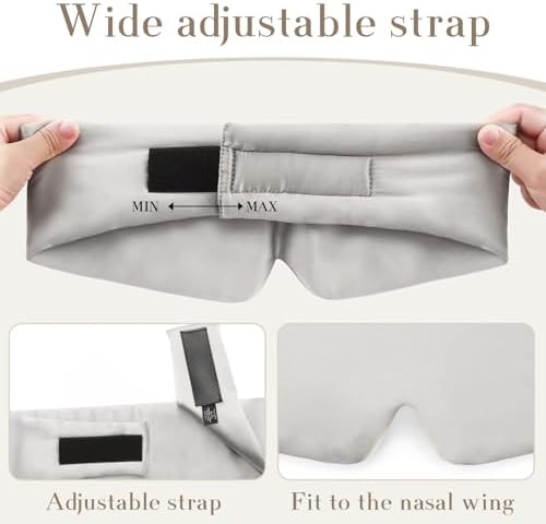 SECZIPE 100% Mulberry Silk Sleep Mask Eye Mask for Women Man with Adjustable Band, for Side Sleeper Blackout Sleep Mask for Travel Rest and Office (Gray) - Image 4