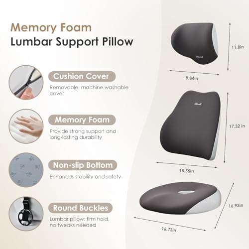 FLORICH Car Seat Cushion & Lumbar Support Pillow & Car Neck Pillow, Ergonomic Memory Foam Driving Seat Cushions for Back & Sciatica Pain Relief, Non-Slip Cushion for Car, Office Chair,Wheelchair-Gray - Image 3