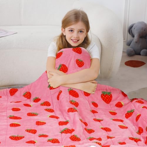 Aemicion Strawberry Pink Weighted Blanket for Girls Over 6 Years Old, Cozy Sherpa Fleece Heavy Bedding Throw 10lbs, 48"x72" Twin Size, Machine Washable ﻿ - Image 5