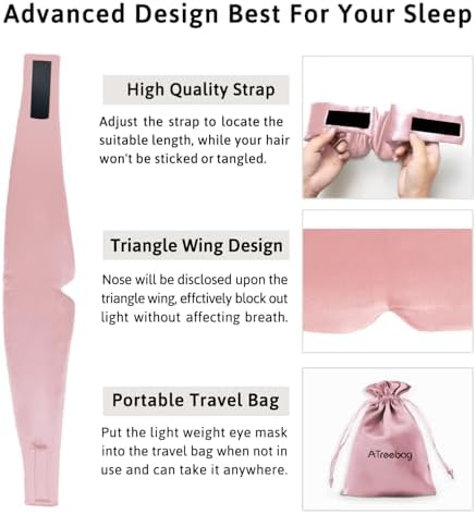 Silk Sleep Mask for Women Men, Mulberry Silk Eye Sleeping Mask & Blindfold with Adjustable Strap, Blackout Eye Cover for Sleep Travel Yoga Nap, Large Size, Light Plum - Image 4