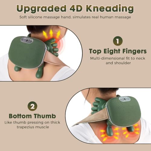 Neck Massager with Heat - Deep Tissue Shiatsu Electric Neck and Shoulder Massager with Fingers, 4D Kneading Design for Pain Relief, Cordless Masajeador De Espalda Y Cuello, Portable for Travel - Image 3