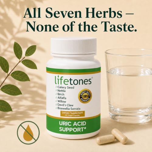 Lifetones Uric Acid Support Capsules – 7-Herb Formula with Boswellia, Devil's Claw, White Willow & Celery Seed – No Herbal Taste – Supports Healthy Uric Acid Levels & Joint Comfort – 60 Vegan Capsules - Image 2