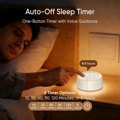 Noise Machine, White Noise Sound Machine for Baby & Adults, 26 Soothing Sounds, 8 Night Light Colors, Tap Control, 6 Timer Settings, Auto-Off & Memory, 4-7-8 Breathing, Sleep Soother for Home - Image 5