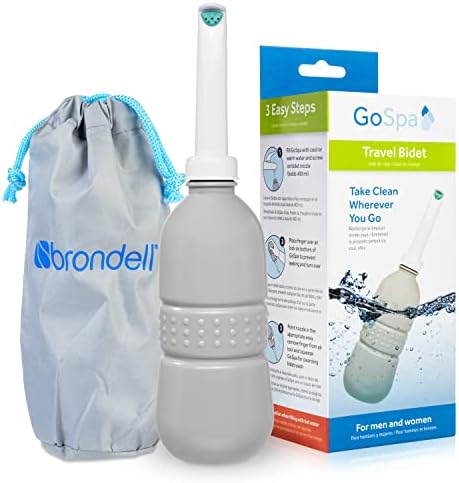 Brondell GoSpa Travel Bidet GS-70 – Portable Peri Bottle for Postpartum & Perineal Care, 400ml Handheld Bidet with Angled Nozzle, Collapsible Design, Nozzle Storage & Travel Bag, Fog by Brondell