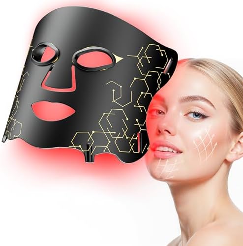 Red Light Therapy Mask with Cooling Gel Pack, 7-Color NIR 850nm LED Face Mask, LED Light Therapy Mask (E106A) with Rechargeable Remote - 180 Mins Use, Red Light Mask Home Travel Gift, Black by Home