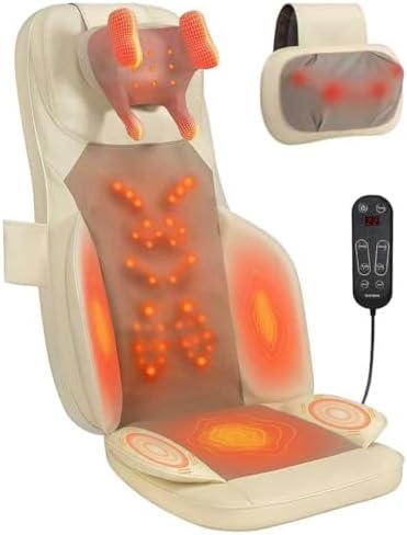 Massage Chair Pad with Dual Neck Modules and Heat, Cream by BWPIWPR