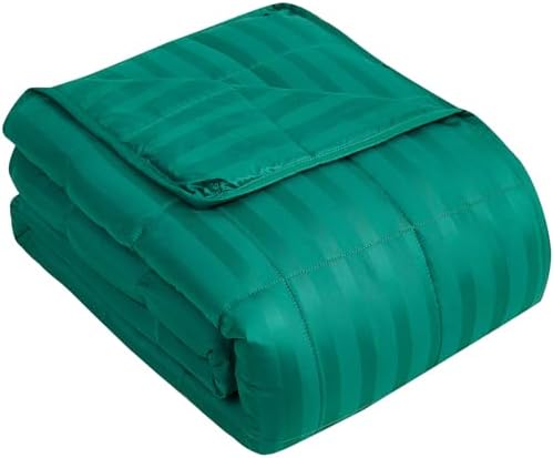 Weighted Blanket for Adults (15 lbs, 48" x 72", Glossy green Stripes) Heavy Blanket for Sleeping Perfect for 160-180 lbs, Twin Size Breathable Blanket with Premium Glass Bead, Machine Washable by yescool