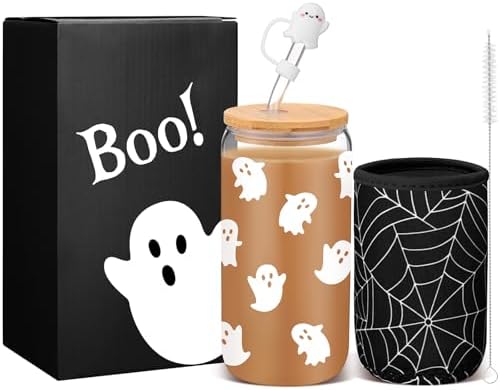 Blushtier 3 Pcs Halloween Ghost Gifts Black Tumbler Cup Sleeve Gifts Box by Blushtier