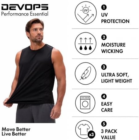 DEVOPS 3 Pack Sleeveless Men's Muscle Shirts Dry Fit Tank Top Gym - Image 5