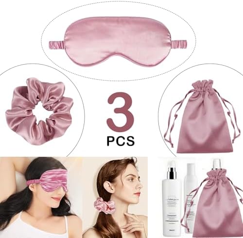 3Pcs Satin Eye Mask Silk Sleep Masks Set Silky Blindfold Eyeshade Blackout Eyes Cover Pouches Bag Scrunchy Wedding Gift - Image 2