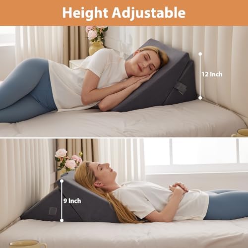 BIEEZZK Wedge Pillow, Adjustable Back Pillow for Sleeping, 9&12“ Bed Wedge Pillow Set for After Surgery, Triangle Memory Foam Pillow Wedges for Headboard, Acid Reflux, Snoring, GERD, Grey - Image 4