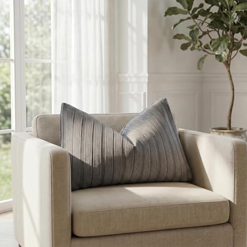 DEZENE 14x24 Grey Lumbar Pillow Covers Soft Striped Corduroy Modern Neutral Rectangular Throw Pillow Cases for Couch Sofa Bedroom Living Room Home Decor - Image 4