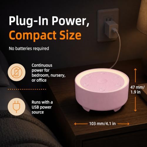 Kipcush White Noise Machine for Sleeping, Baby & Adults, High-Fidelity Non-Looping Sounds, Sleep Sound Machine with Dimmable Night Light, USB Powered, Memory Function, Home, Nursery & Travel - Image 6