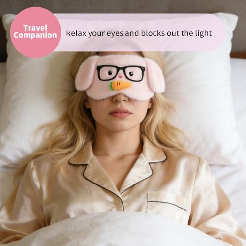 PERFECTSIGHT Sleep Eye Masks, Cute Plush Sleep Eye Cover Lightweight Adjustable Eyeshade Faux Fur Mask Cover for Women Men Kids Sleep Travel Nap, Glasses Bunny - Image 3