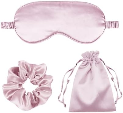 3Pcs Satin Eye Mask Silk Sleep Masks Set Silky Blindfold Eyeshade Blackout Eyes Cover Pouches Bag Scrunchy Wedding Gift by WJingYiJia