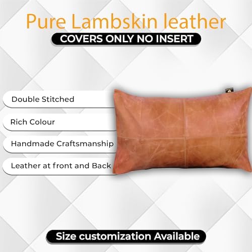 Leather Lovers 100% Lambskin Leather Pillow Cover - Sofa Cushion Case - Decorative Throw Covers for Living Room & Bedroom - Mango Tan Antique Pack of 2-14X22 Inch - Image 2