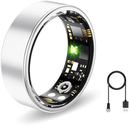 Smart Ring, Health Fitness Tracker with Heart Rate Blood Oxygen Monitor, Sleep & All-Day Sports Tracking, Long Battery Life Waterproof Wearable Ring for Men Women (R02C, Silver, 8) by Unknown